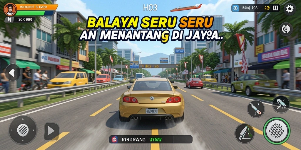 Screenshot H03 menampilkan aksi balapan yang seru dan penuh kecepatan.