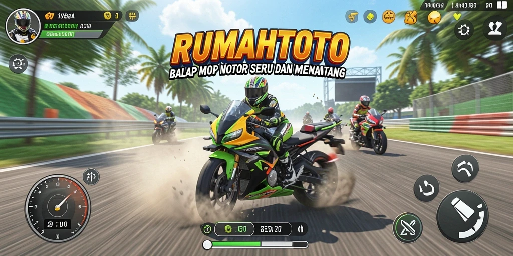 Gameplay seru RUMAHTOTO dengan adrenalin tinggi di lintasan balap.